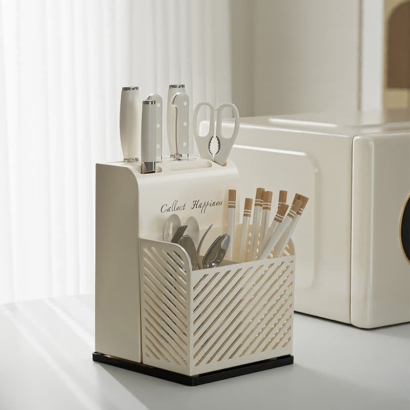 Kitchen Knife Block with Utensil Holder, Easy-Clean Cutlery Organizer for Knives, Forks, Chopsticks, and Spoons, Home Kitchen Storage Rack