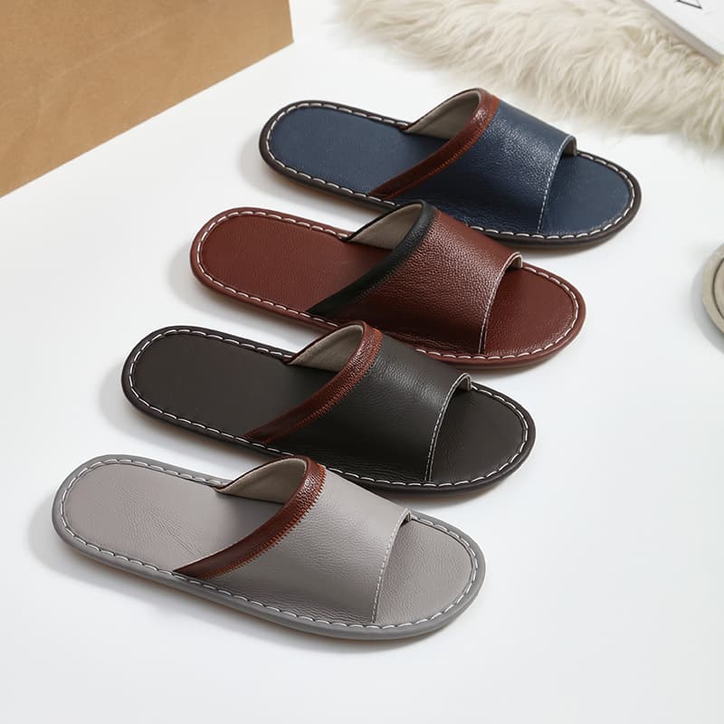 New Full-Grain Leather Slippers for Men and Women, Anti-Odor, High-End Japanese Style, Home Use, Four Seasons Genuine Leather, Non-Slip Summer Slippers