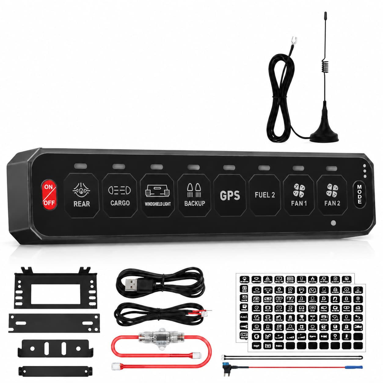 8-Way Wireless Panel Switch 8-Way Wireless Switch Assembly Single-Row Eight-Way Off-Road Vehicle and Yacht Switch Assembly