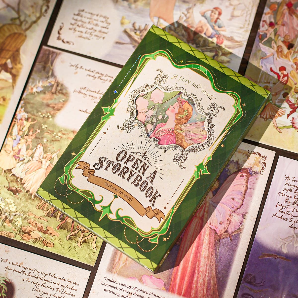 Mu dyed postcard, open a fairy tale book, retro decorative card, English greeting card, hand ledger, decorative collage card