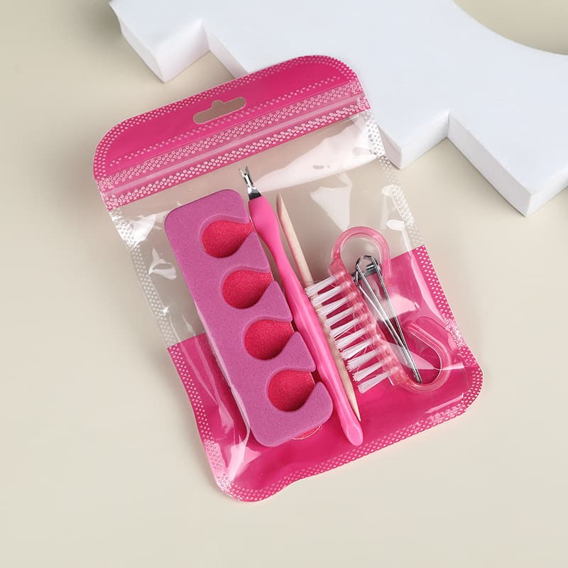 New portable manicure set, rose red nail file, polishing strip, horn brush, dead skin removal tools, 6-piece manicure set