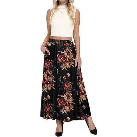 2025 Women's Flowy Long Skirt European and American Pleated Long Skirt Four Seasons High Waist with Pockets Women's High Waist Slimming
