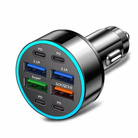 Cross-border New Multi-Port Digital Display Car Charger 4 USB 66W Fast Charging PD Phone Charger 1-to-4 QC3.0 Car Charger