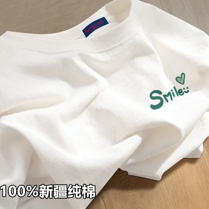 Xinjiang 100% Pure Cotton Short-Sleeve T-Shirt for Men and Women, Regular Shoulder Fit, National Trend White Base Shirt, Ins-Style Summer Loose Half-Sleeve Top