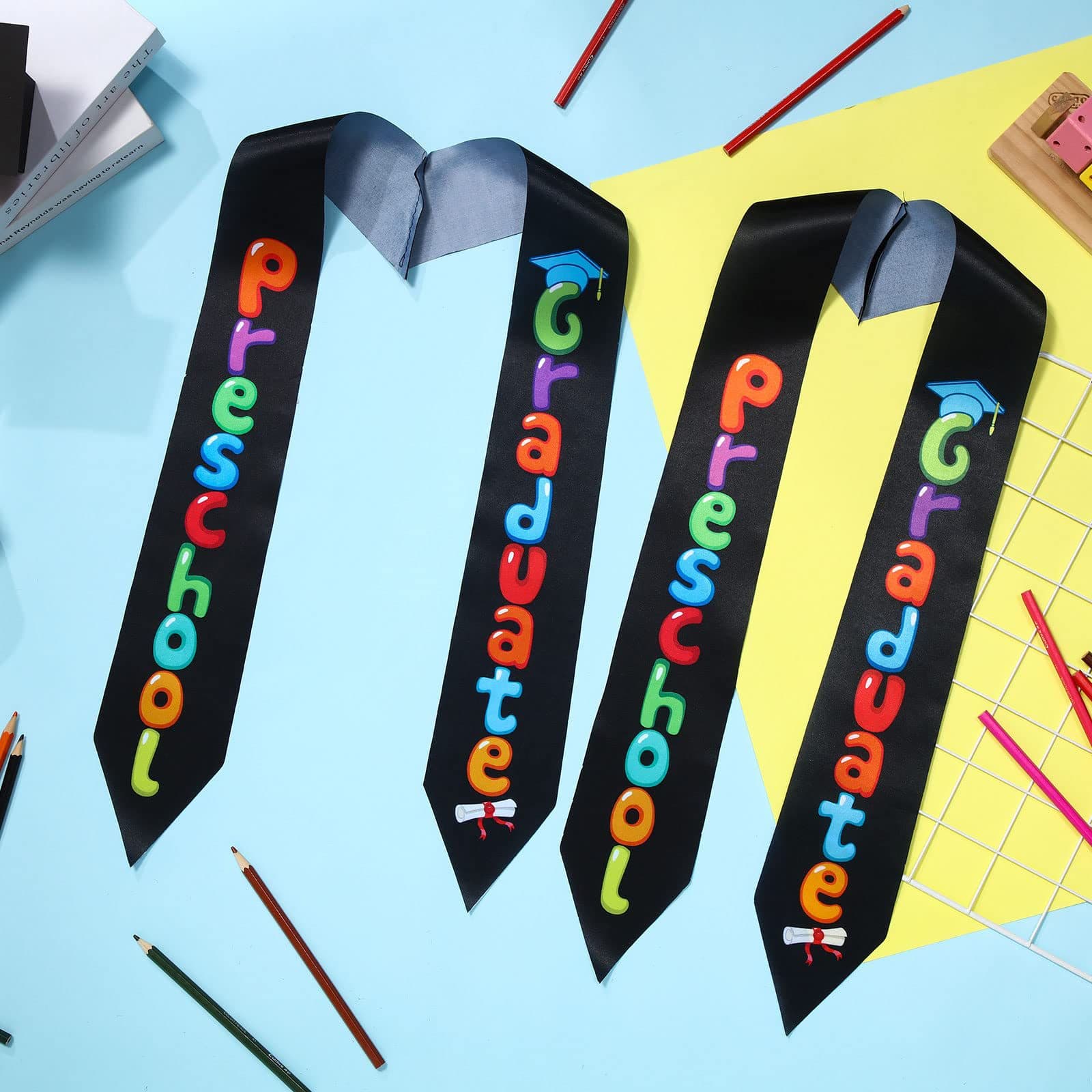 In-Stock Amazon Graduation Season Children's Ribbon Etiquette Shoulder Sash Preschool Kindergarten Graduation Printed Satin Shawl Sash