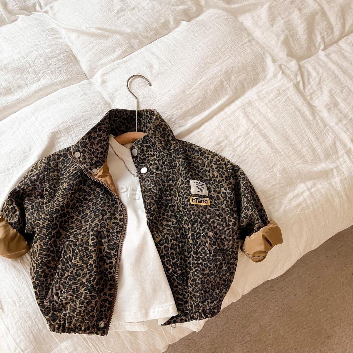 Children's Leopard Print Jacket for Spring and Autumn, Unisex Casual Jacket, Korean Style Baby Jacket, New Boys' Top