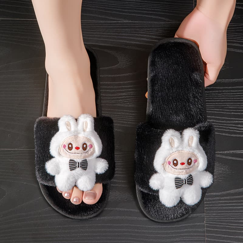 Labubu Plush Slippers Warm Anti-slip New Autumn Labubu Fluffy Slippers Indoor Outdoor Wear Plush Cotton Slippers