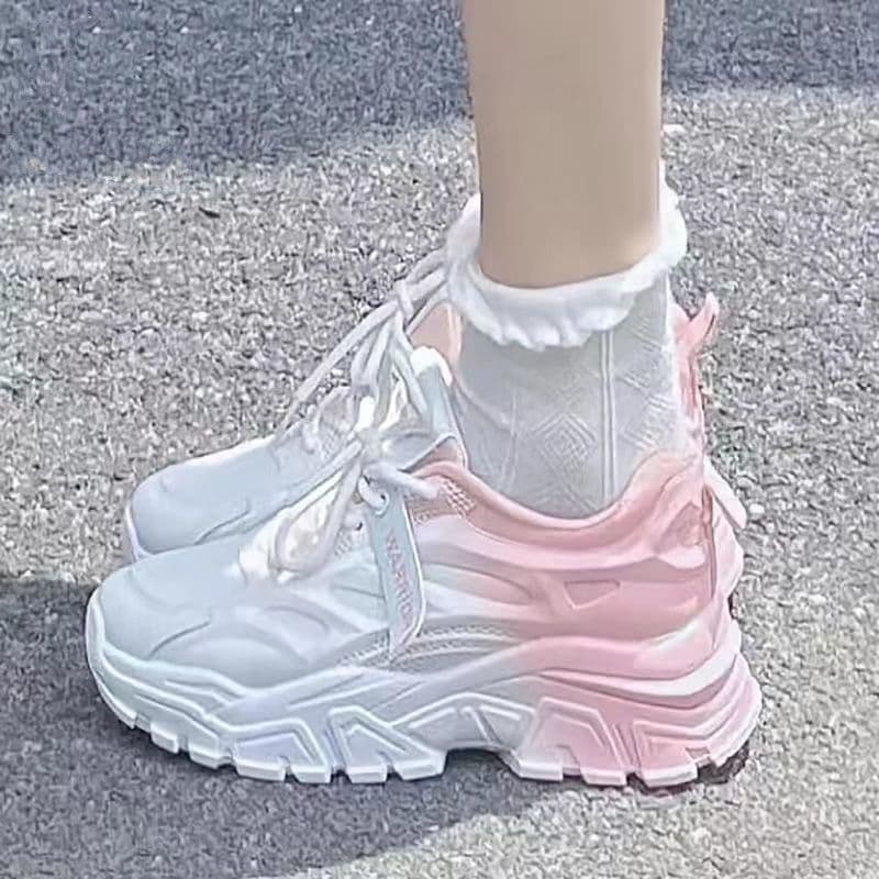 Trendy Autumn Women's Casual Shoes Versatile Student High Aesthetic Value Campus Gradient Peach Pink Shoes Comfortable Rubber