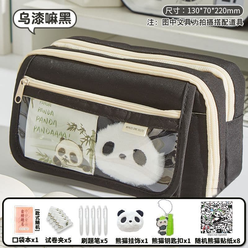 Panda 9 Layer Pencil Case Flip Large Capacity High Color Value Ins Style Pencil Case Girl New Style Pencil Bag Stationery Box