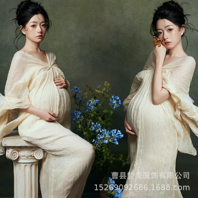 New Studio Maternity Photography Dress, Cool New Chinese Zen Style, Elegant Indoor Bump Photoshoot Outfit