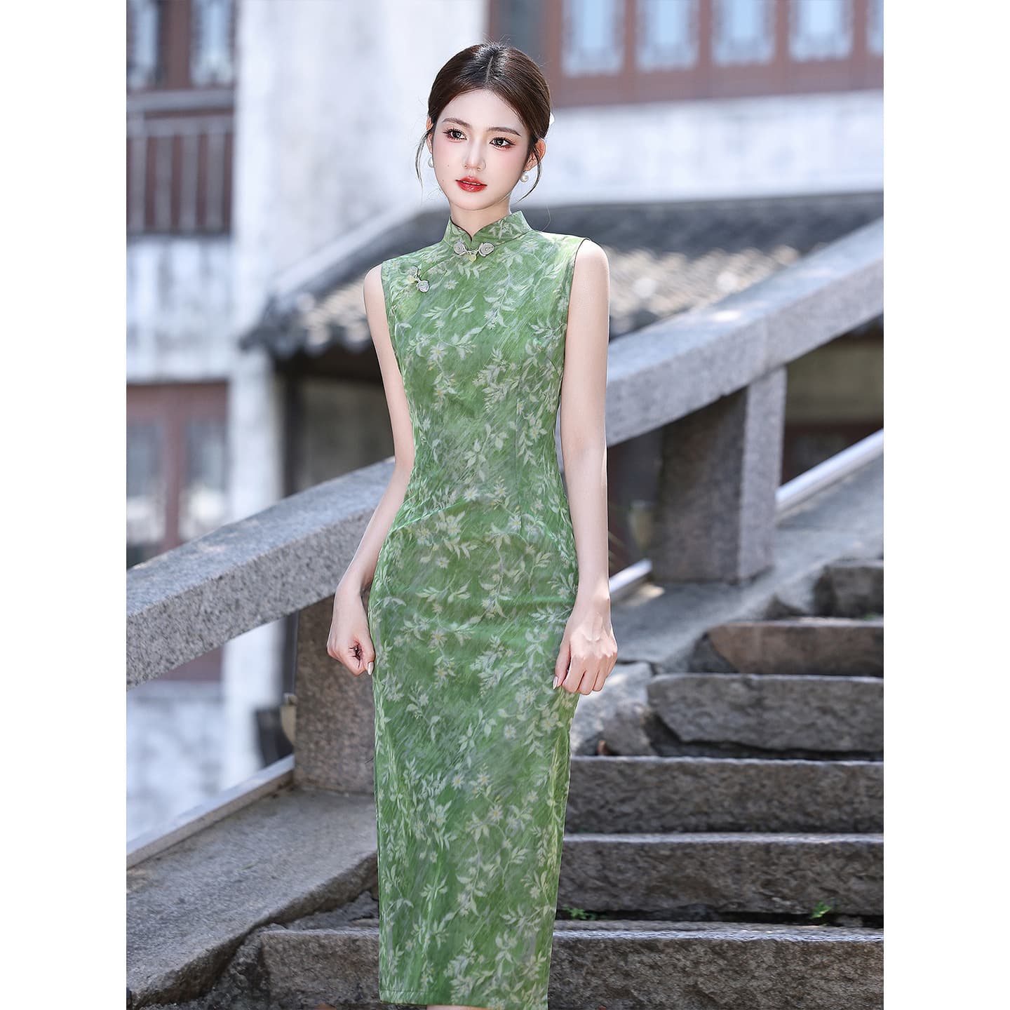 New Green New Chinese Style Cheongsam Dress for Women, Summer Dress, Modified Young Style, 2026, Sleeveless, Long