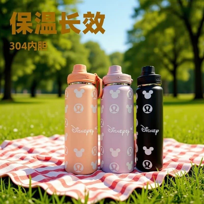 Cross-border Lululemon sports water bottle co-branded outdoor fitness thermos yoga jug