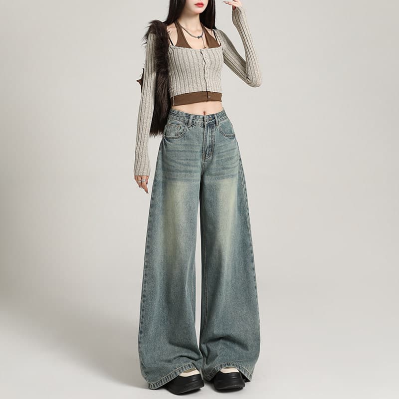 Retro A version wide-leg jeans for women summer 2026 new pear-shaped loose bf lazy style straight big-leg pants