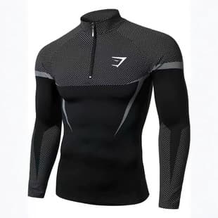 GYM New ONYX5 Men's Fitted T-Shirt Athletic Fitness Quick-Dry Breathable Stretch Long Sleeve Half-Zip
