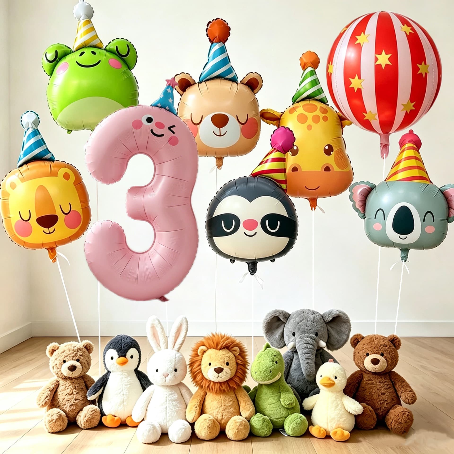 Baby and children cartoon animal digital balloons 10th birthday scene decoration birthday party ritual arrangement photo