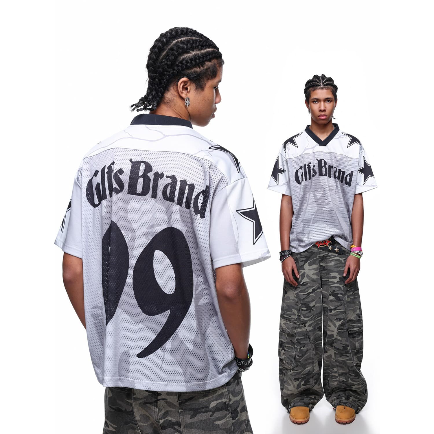 Cross-border American high-street style mesh panel V-neck short-sleeve T-shirt, loose fit for men and women, unisex versatile printed sports jersey