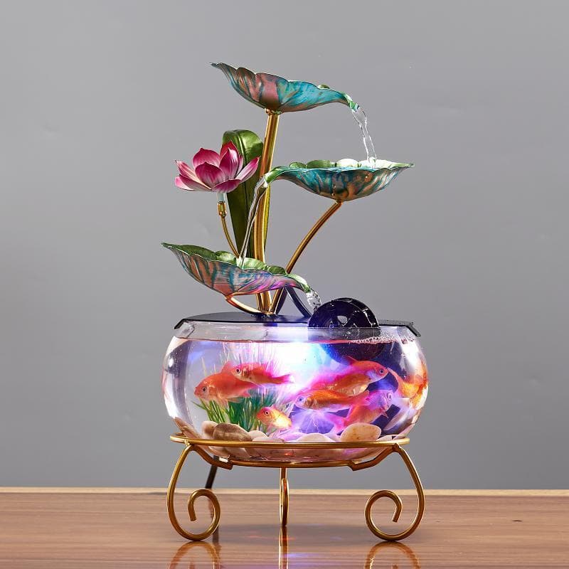 Chinese lotus flowing water ornaments office desktop glass fish tank fountain decorations creative humidifier Feng Shui