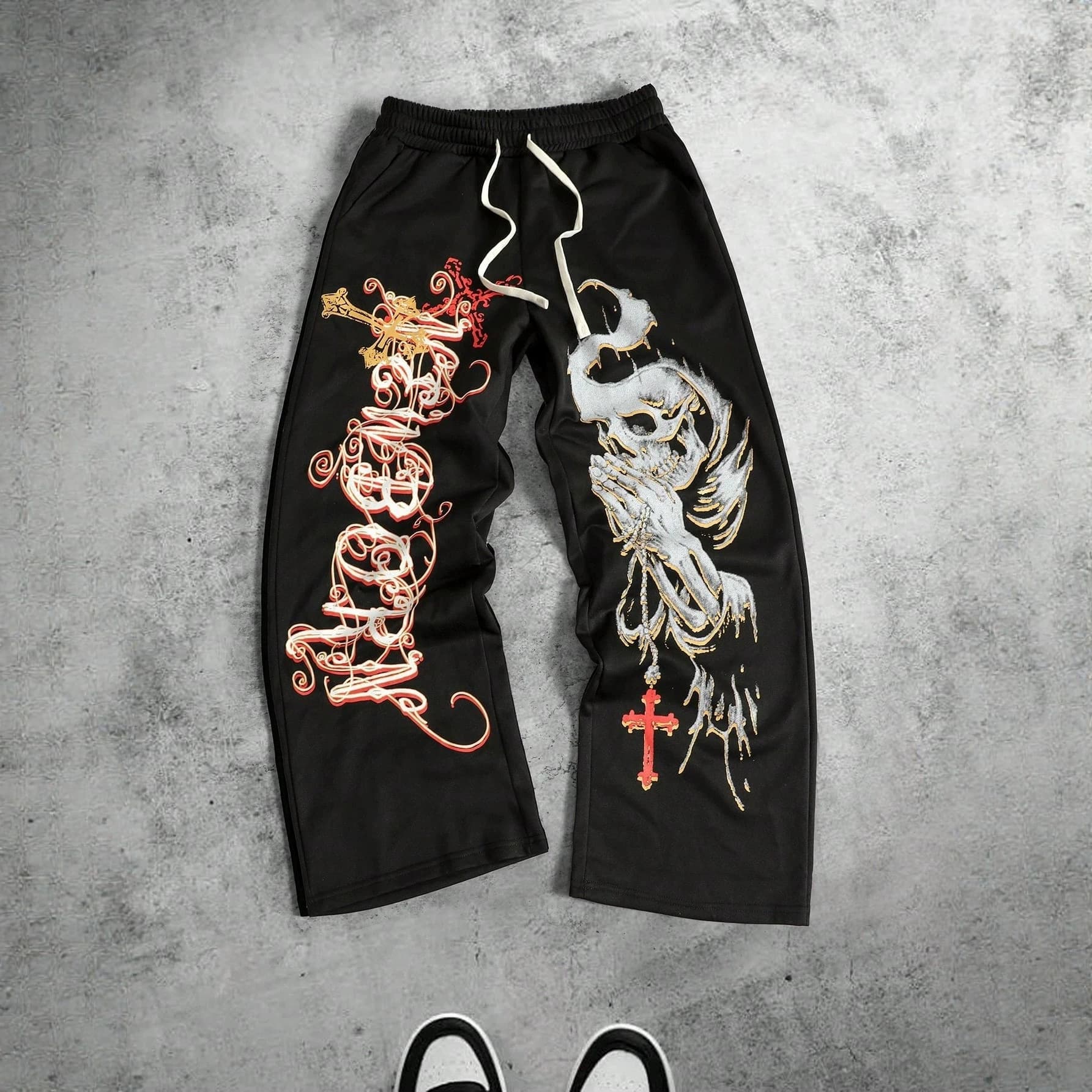 Spring and Autumn New Y2K Dark Gothic Letter Print Loose Slim Men's and Women's Lace-Up Sports Pants Wide-Legged Sweatpants
