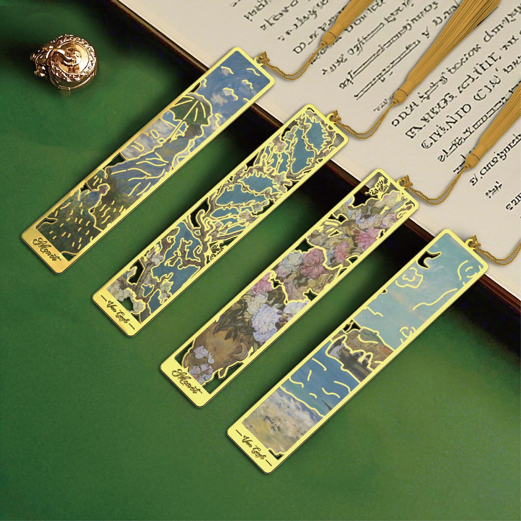 In Stock Oil Painting Metal Hollow Bookmark, Creative Cultural Gift for Students, Tassel Bookmark, Customizable with Your Image