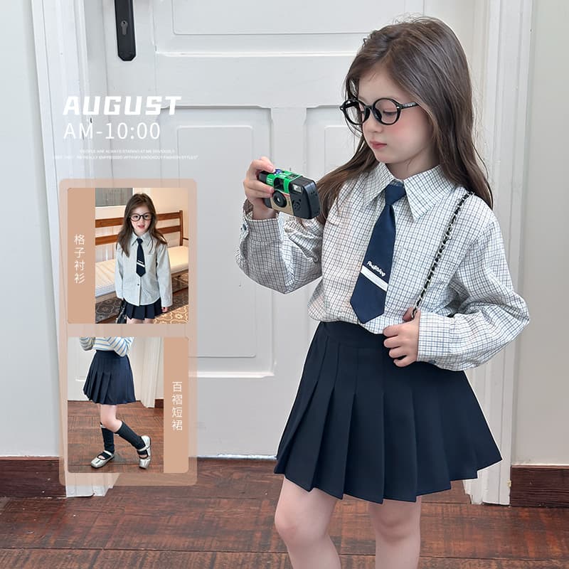 Aimobaibei Boys Girls Korean Style Fashion Casual Shirt 2025 Fall Children Academy Style Plaid Shirt Top