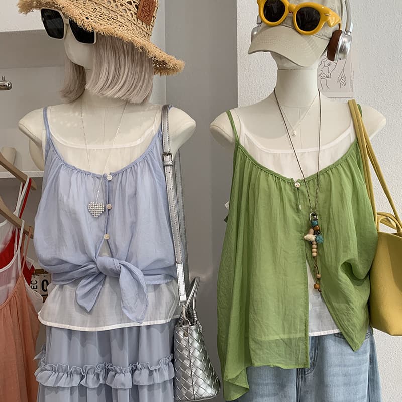 KEKEZOON 2026 Summer New Collection Atmosphere Camisole Vest Women Layering Sleeveless Top Two-Piece Set 7600