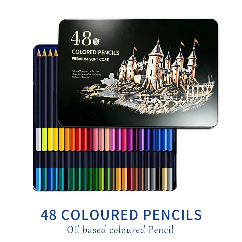 Custom Wholesale 48-Color Colored Pencil Art Design Drawing Oil-Based Colored Pencil Art Student Professional Drawing Tin Box Set