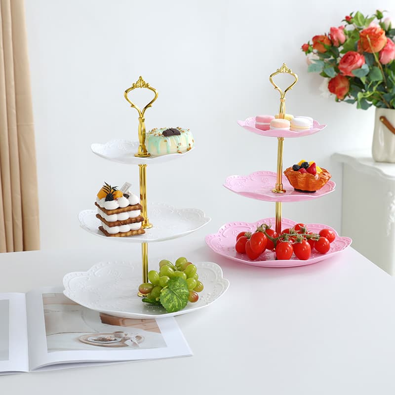 European Style Three-Layer Plastic Fruit Tray Afternoon Tea Dessert Display Wedding Multi-Layer Cake Tray Cake Stand