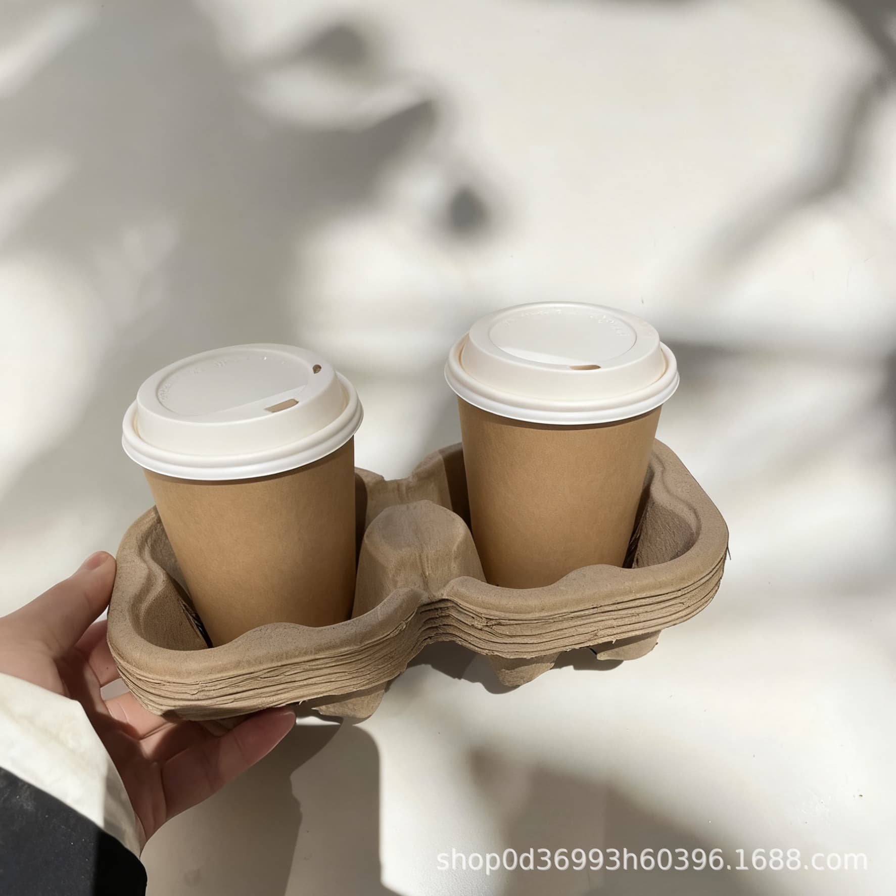 Disposable eco-friendly pulp cup holder takeaway coffee milk tea fixed base single/double/four-cup separable paper tray