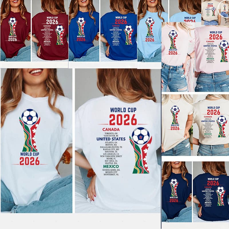 Cross-border trade World Cup T-shirt football pure cotton heavyweight crew neck women's top T-shirt American trendy casual loose fit