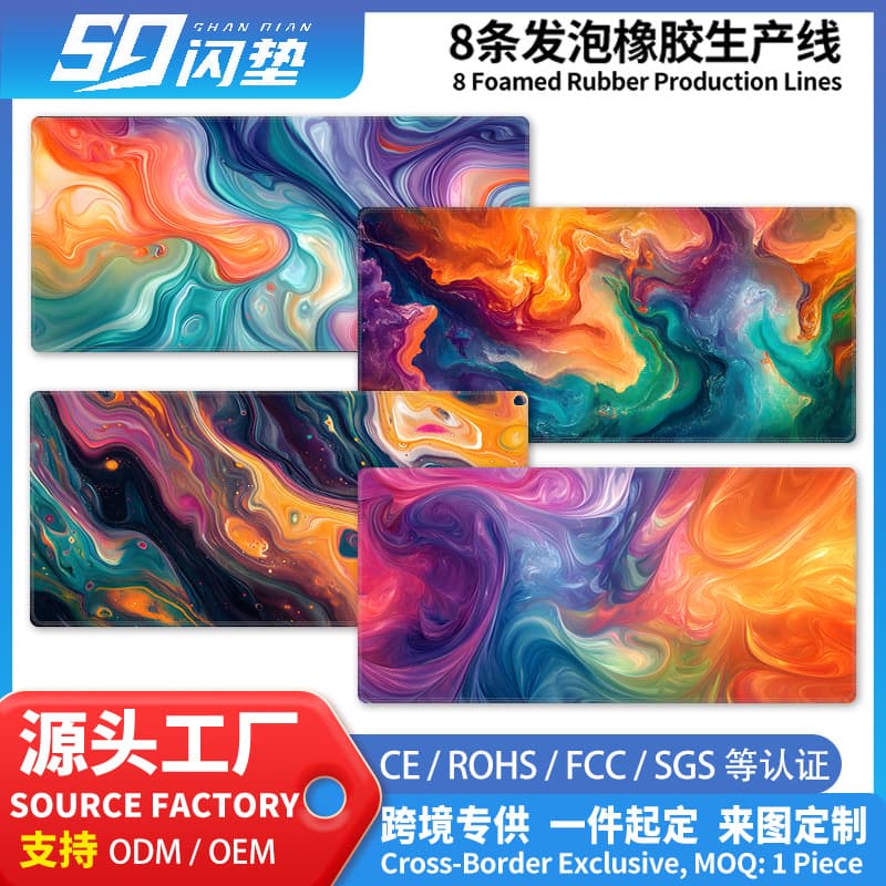 Colorful Fluid Art Mouse Pad Large Thick Stitched Edge Gaming Desk Mat Floral Abstract Office Keyboard Pad Custom