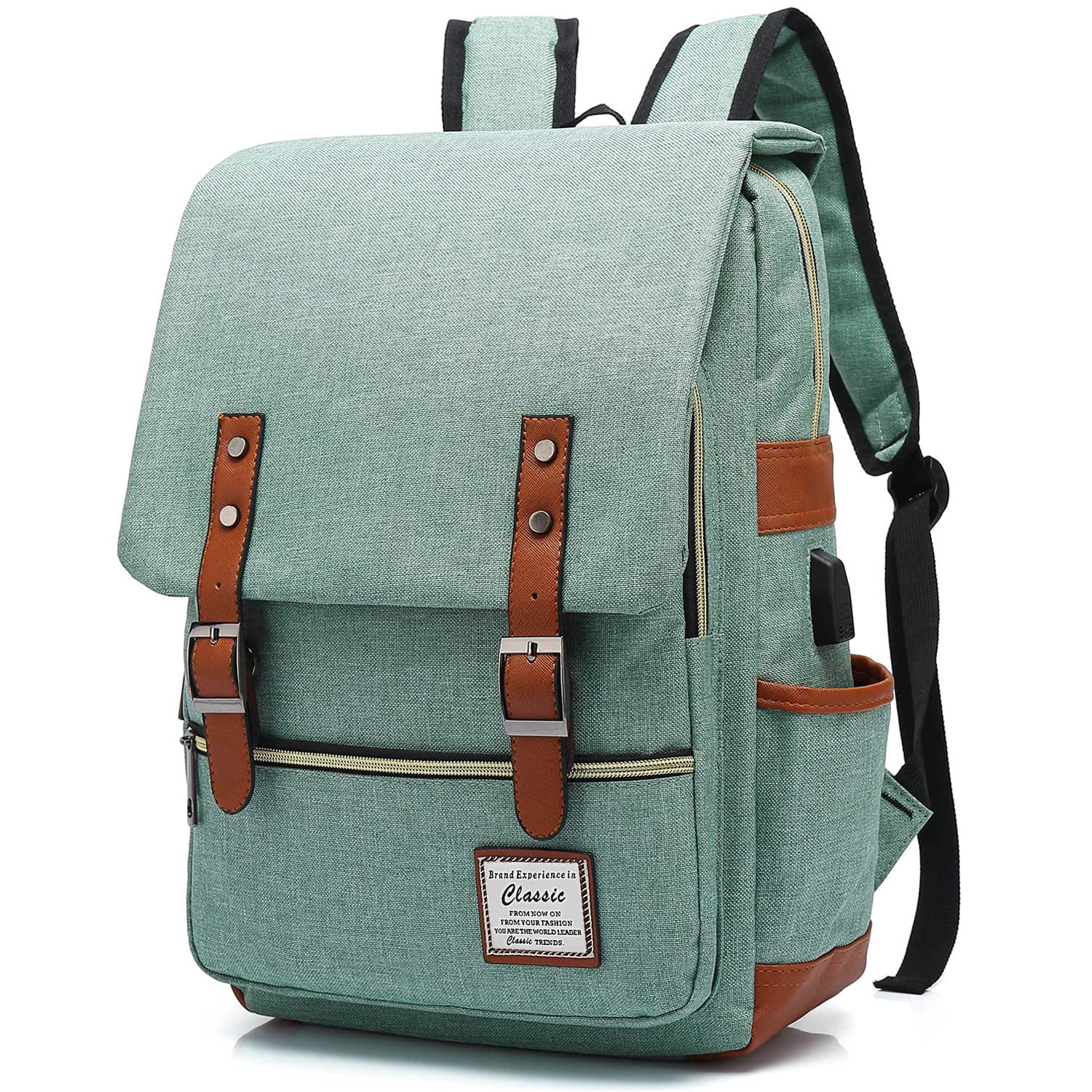 Retro Canvas Computer Backpack with USB Outdoor Travel Bag Fashionable Double Shoulder Bag Breathable Wear Resistant Shock Absorption