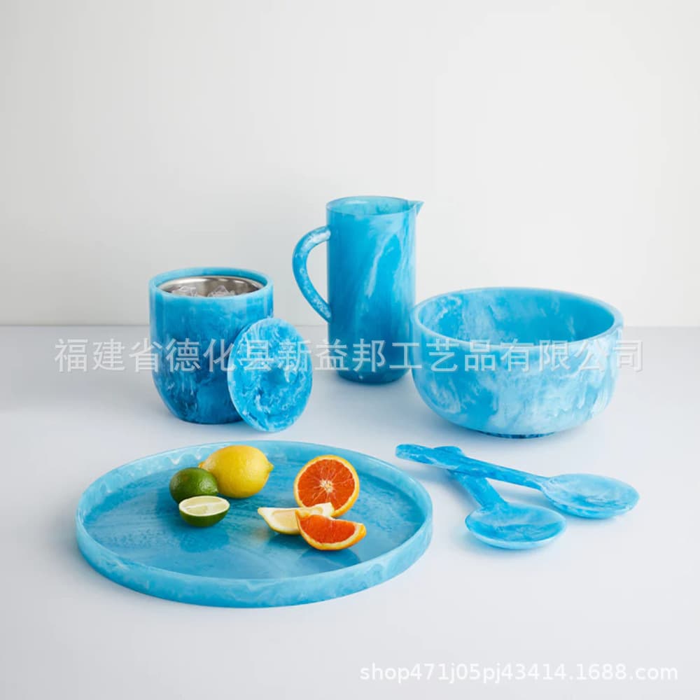 Creative Western Tableware Set Snack Candy Tray Breakfast Plate Fruit Plate Home Resin Marble-Look Bowl and Plate