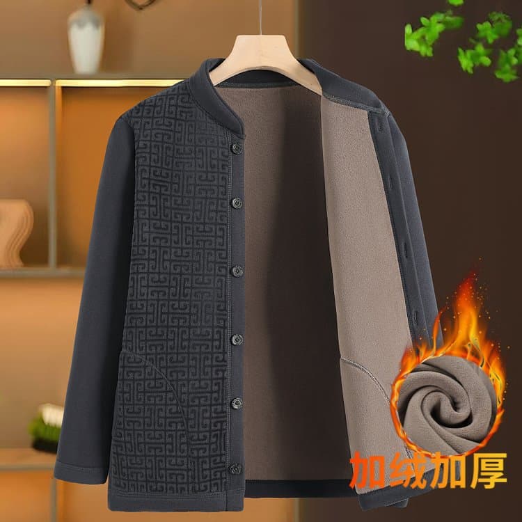 Dad's autumn/winter fleece-lined thick cardigan, middle-aged men's warm top, elderly grandpa's homewear
