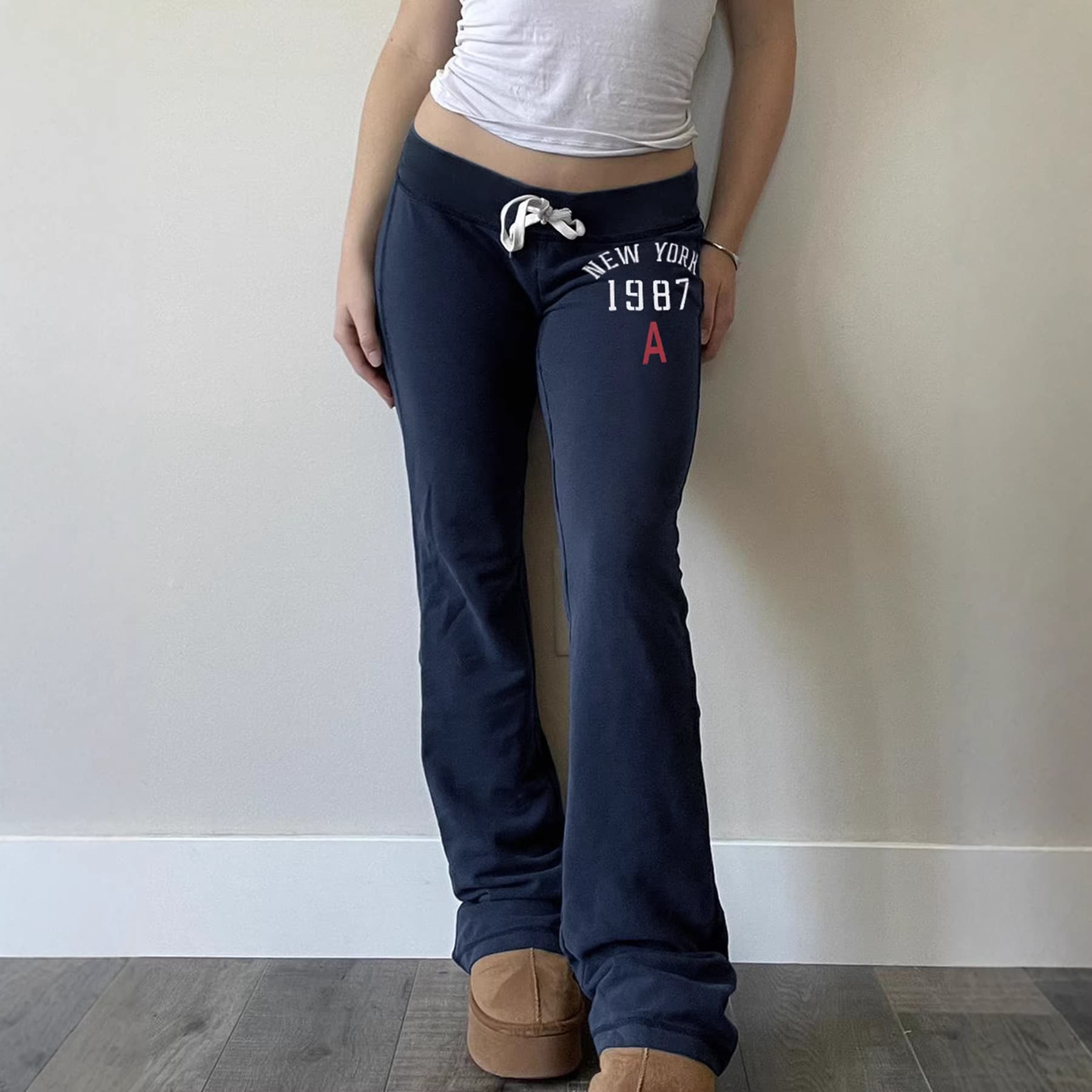 New low-waisted lace-up color-blocked printed trousers, American fashion hot girl personality, trendy, comfortable casual pants, lazy style