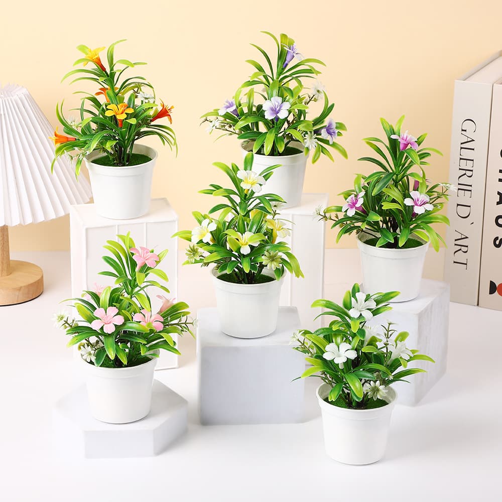 Simulated Morning Glory Small Potted Plants, Desktop Plant Bonsai Ornament, Indoor Decoration Home Plastic Green Plants Desktop Decor