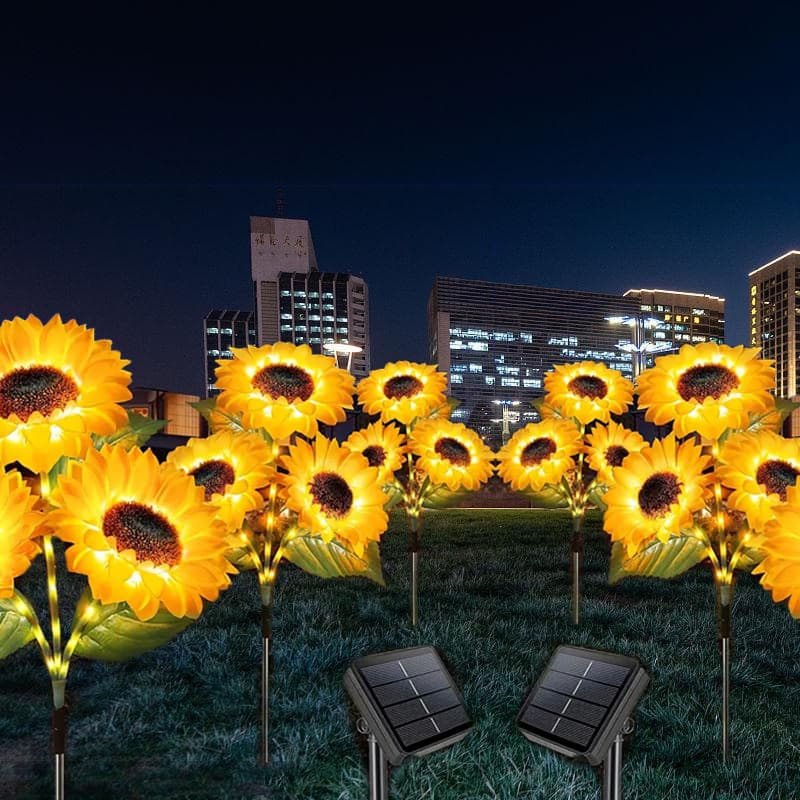 Solar Ground Plug Light 3-Head Sunflower Lamp Outdoor Courtyard Garden Ambience Decorative Light Solar Lawn Light