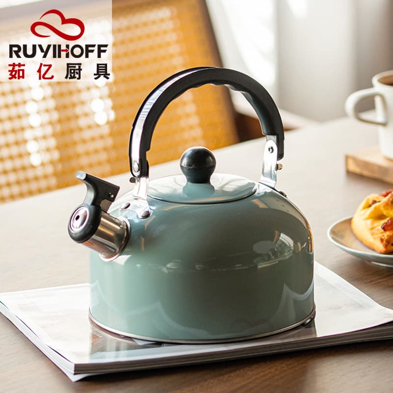 European and American Kitchenware Flat Bottom Whistling Sound Kettle 3L Amazon New Green Spray Paint Whistling Boiling Kettle Tea Coffee