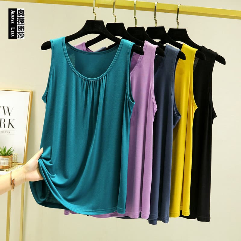 2022 Summer Modal Loose Pleated Women's Large Size Sleeveless Outer Wear All-Match Base Shirt Thin Vest