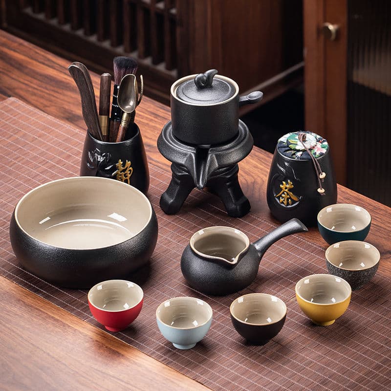Black ceramic lazy automatic tea set for home use, graphite tea brewing pot, tea cup, office reception gift, tea maker