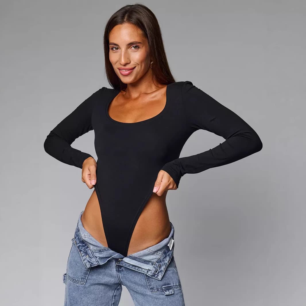 Cross-border U-neck Sexy Solid Color Long-sleeve Bodysuit for Layering Y2K Wholesale Direct Sales