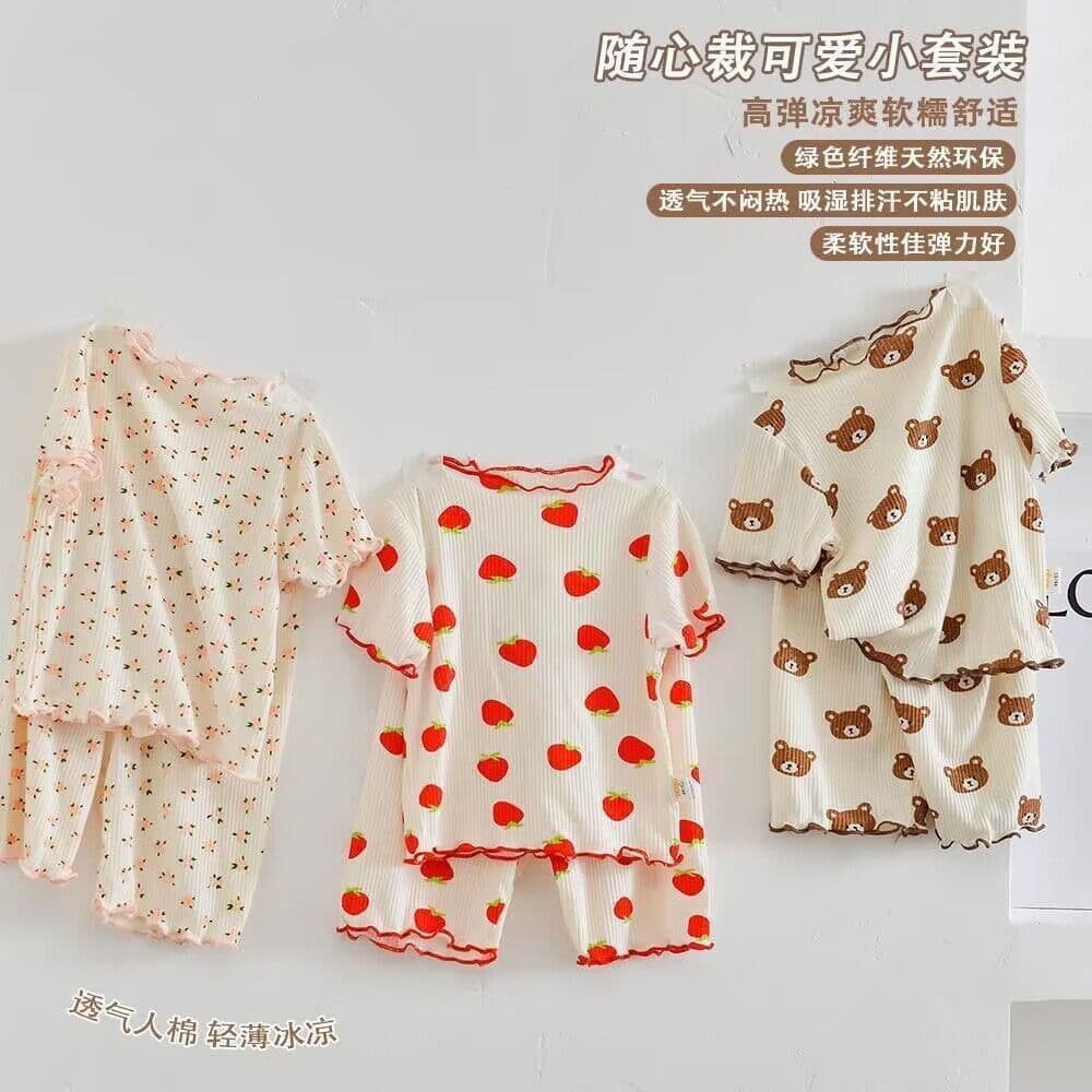 Girls' Pajama Set Short Sleeve Stylish Summer Girls' Air-Conditioned Outfit Ice Silk Thin Children's Loungewear Two-Piece Set