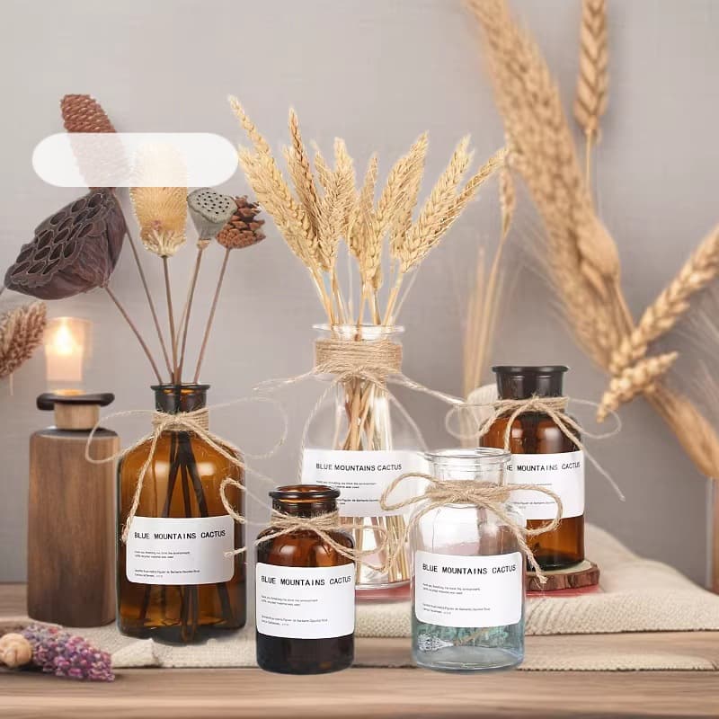 Nordic Style Minimalist Glass Dry Flower Vase Hydroponic Vase Brown Insert Vase Reagent Bottle Transparent Aromatherapy Bottle