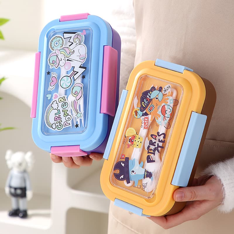 Plastic student lunch box compartment sealed lunch box water cup set office worker take-out microwaveable lunch box