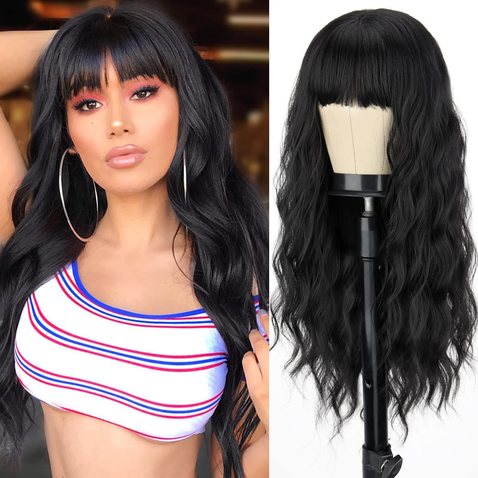 TikTok Export Wig for Women, Long Hair with Air Bangs and Long Curls, High-Temperature Silk Wool Curly Wig