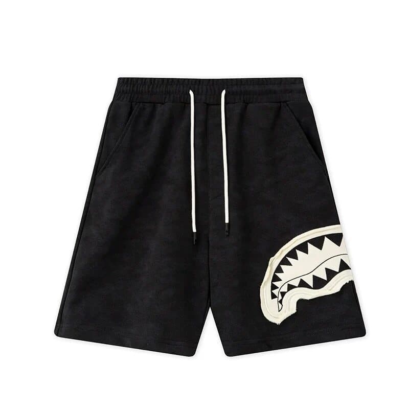American retro patch shark mouth sports shorts men's summer navy blue tie-dyed five-point pants niche design pants