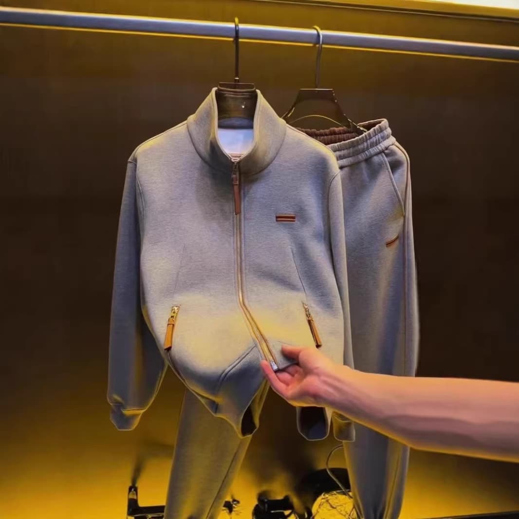 2026 Spring New Luxury Fashion Trend Two-Piece Set Men's Stand Collar Cardigan Jacket Casual Sports Pants Knitwear