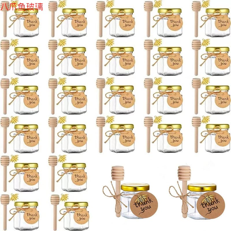 Factory Direct 45 Hexagonal Glass Honey Jar Jam Jar Pickle Canning Jar Mini Small 25 Wedding Honey Dispensing Bottle