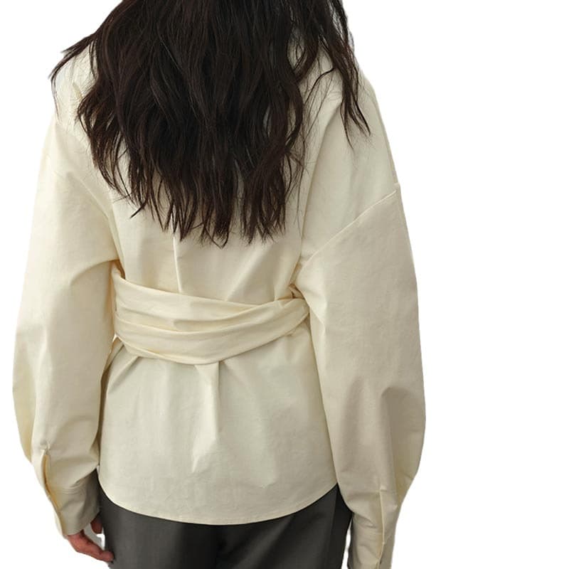 French Blouse Women 2025 Spring Autumn New Style Lazy Niche Cross Waist Slimming Top Dropshipping Casual Style