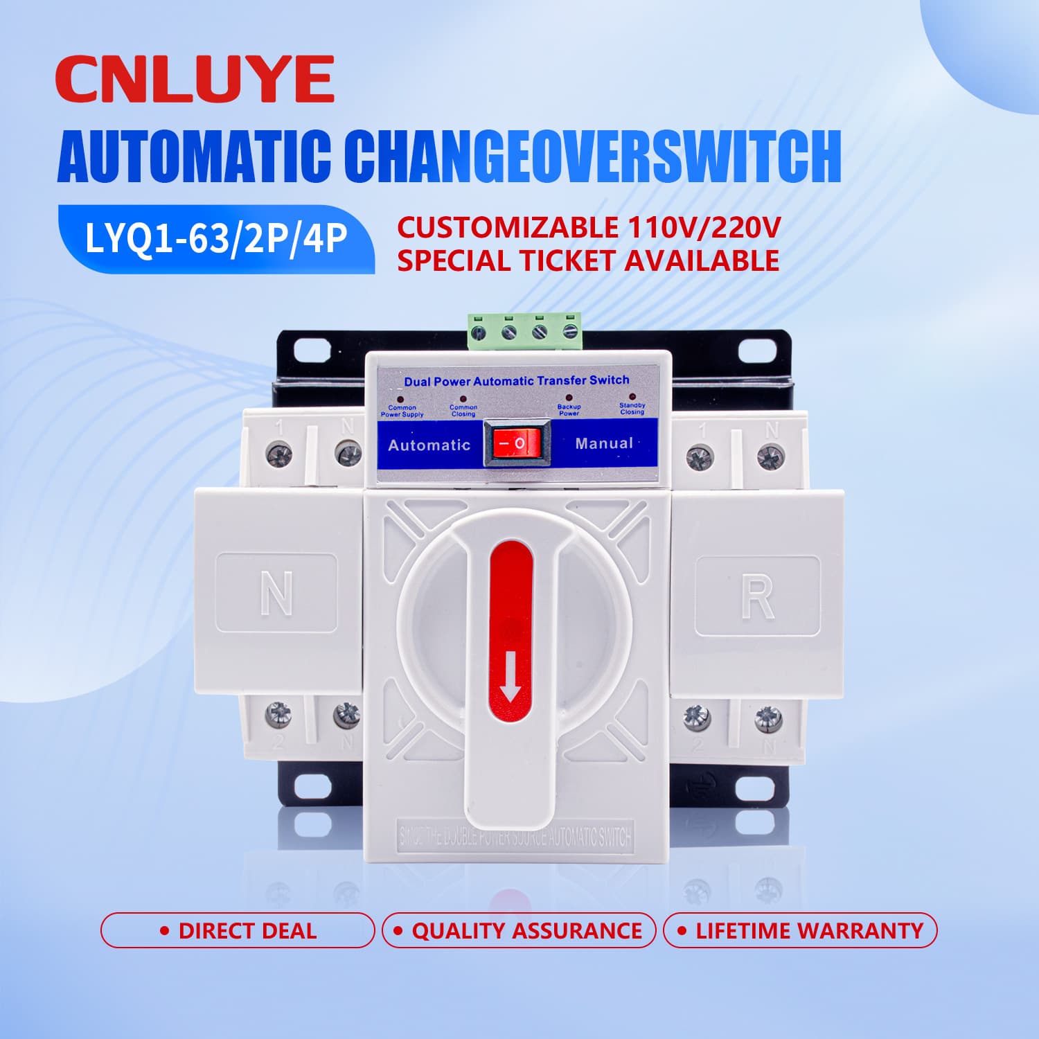 Factory Direct Dual Power Automatic Transfer Switch ATS Household CB Level 220V Changeover Switch 2P63A