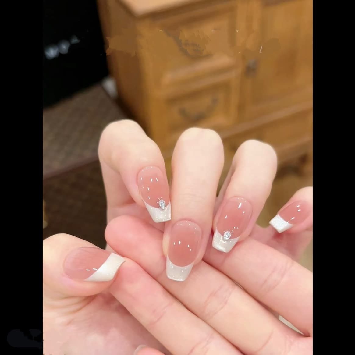 [Cream French] Handmade Press-On Nails, Simple White French Style, Handcrafted False Nails, 10 Pieces